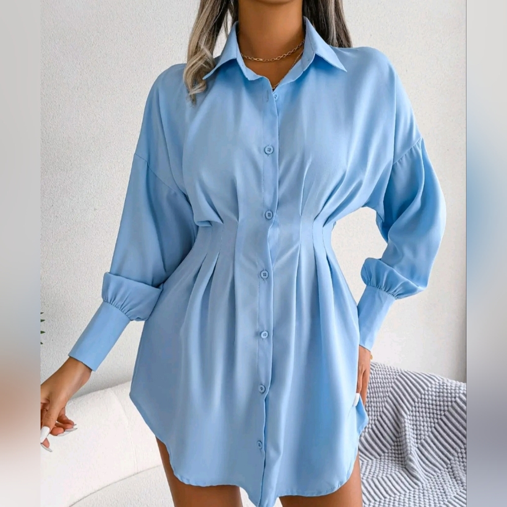 Unbranded Women's Business Casual Lightweight Button Down Shirt Dress, Size L